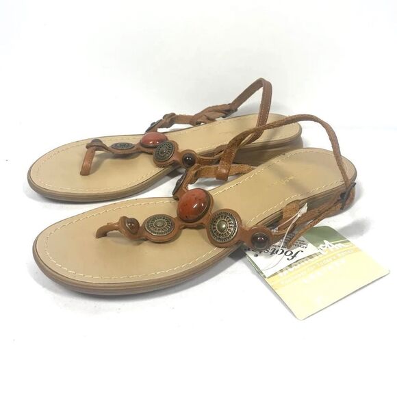 Thom McAn Beaded Brown Leather Sandal Stone Metal Ankle Strap Women Size 7 NWT - Picture 5 of 5